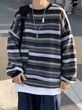 Herren-Strickpullover mit Taschen und Streifen